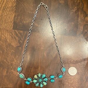 Turquoise and Sterling Silver Floral Choker Necklace